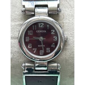 Geneva Silver Tone Maroon Band And Dial Women’s Cuff Watch